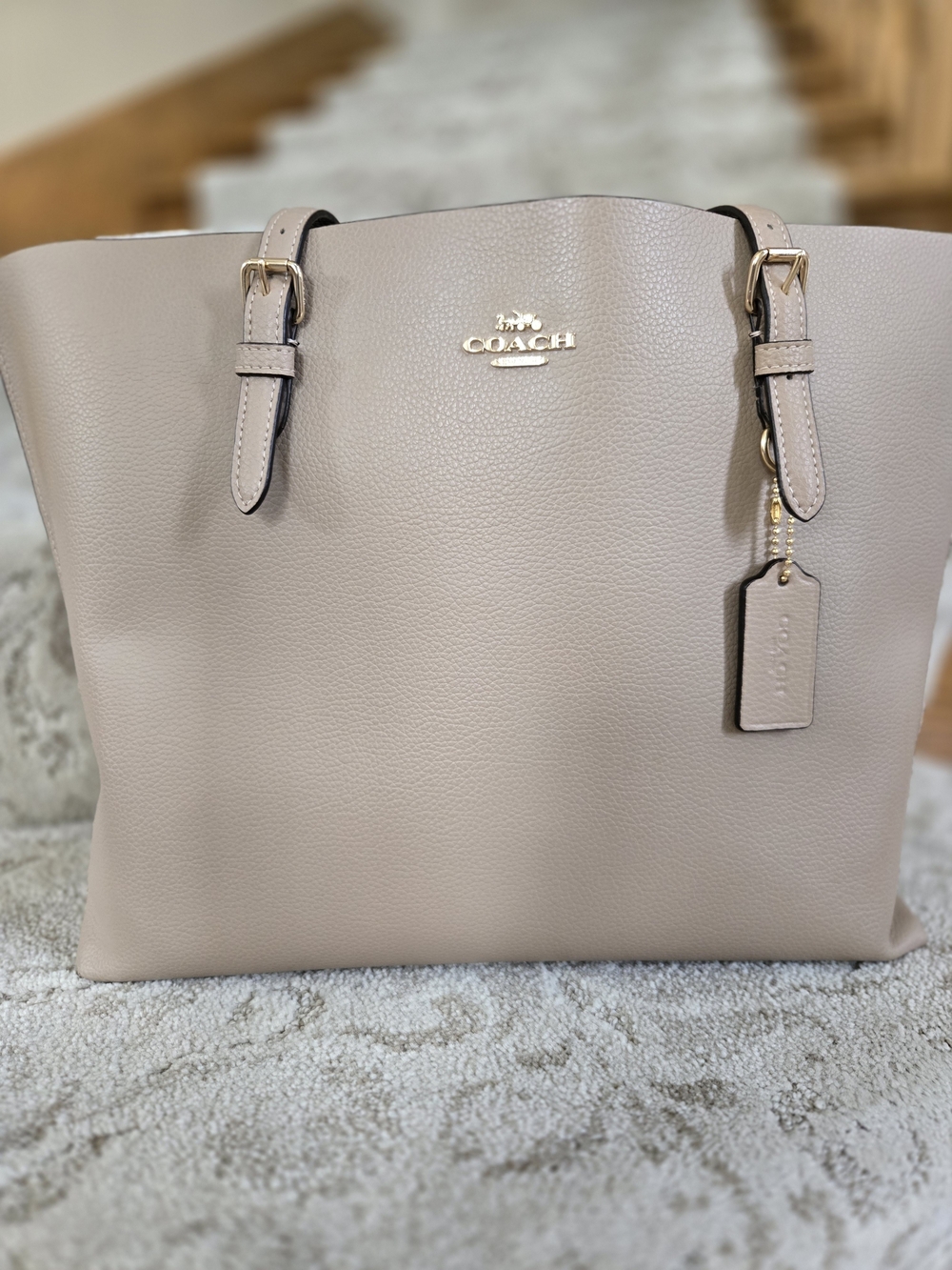 Coach Pebbled Leather Tote in Light Taupe